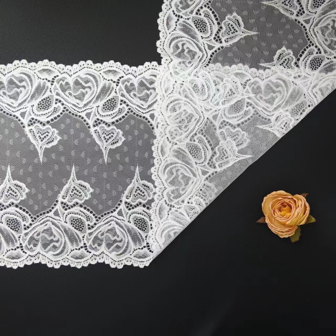 2024 New White Crochet Lace Trim Voile Nylon Spandex Elastic Trimming for Garment Accessories Decoration