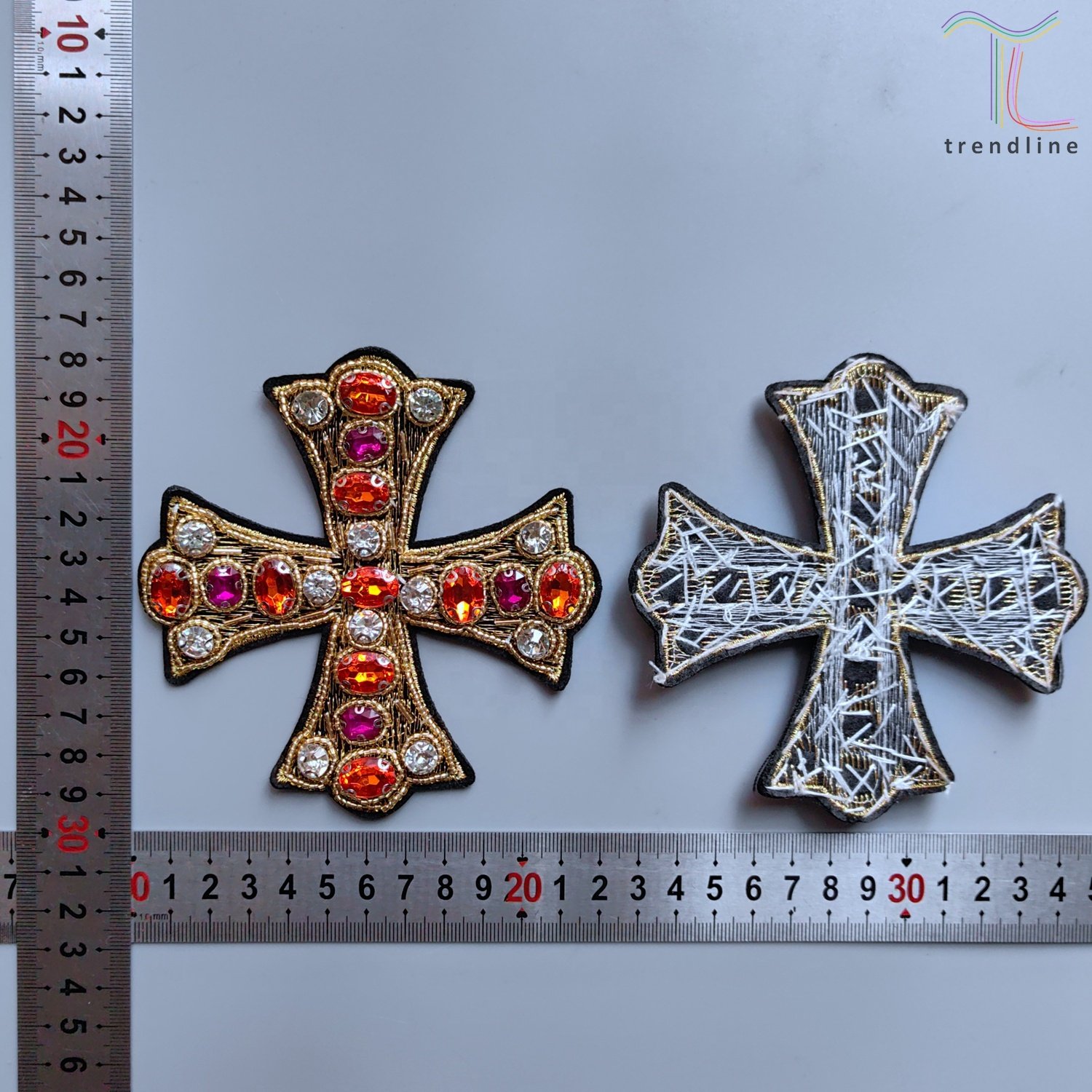 12cm green blue red fuchsia orange Jesus Santa Maria rhinestone cross trimming appliques for bags