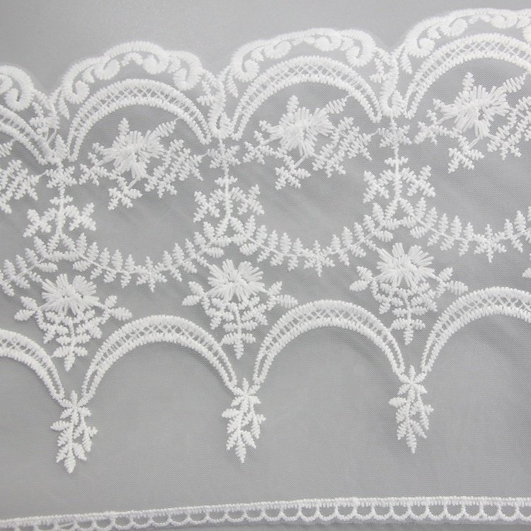 White French Lace Milk Silk Polyester Mesh Stretch Lace Trim Embroidery Lace Trim For Wedding Dress Garment