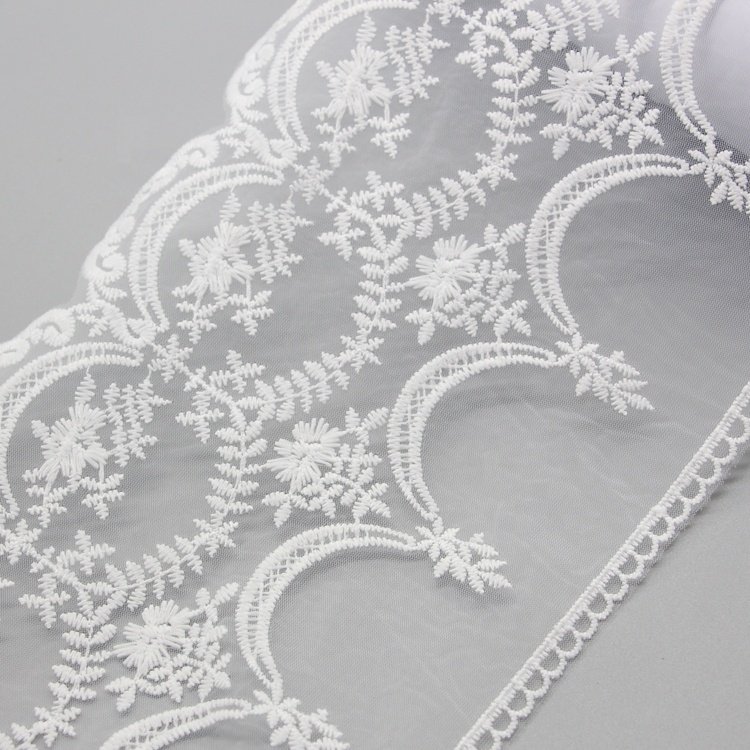 White French Lace Milk Silk Polyester Mesh Stretch Lace Trim Embroidery Lace Trim For Wedding Dress Garment