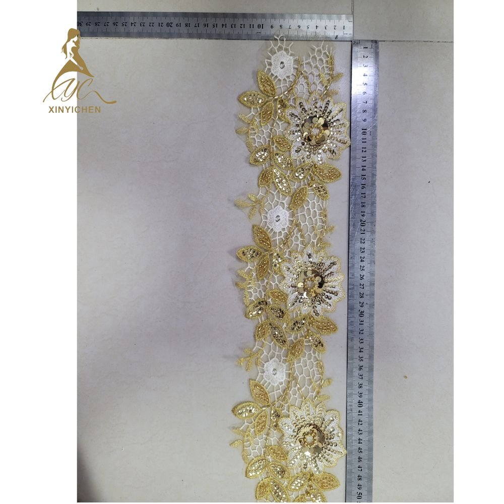 3d flowers gold sequin beads embroidery trim other clothing accessories intricate floral embroidery for clothing designers