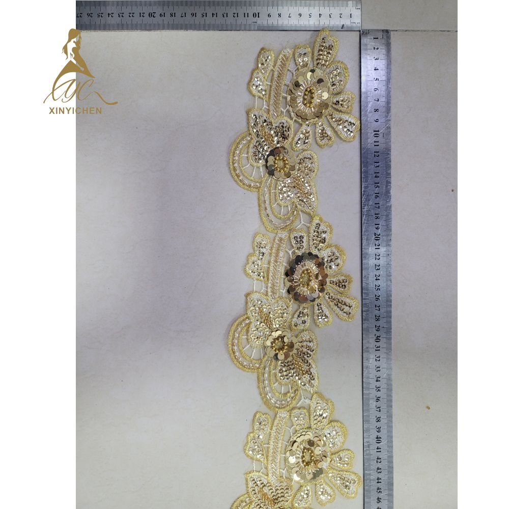 3d flowers gold sequin beads embroidery trim other clothing accessories intricate floral embroidery for clothing designers