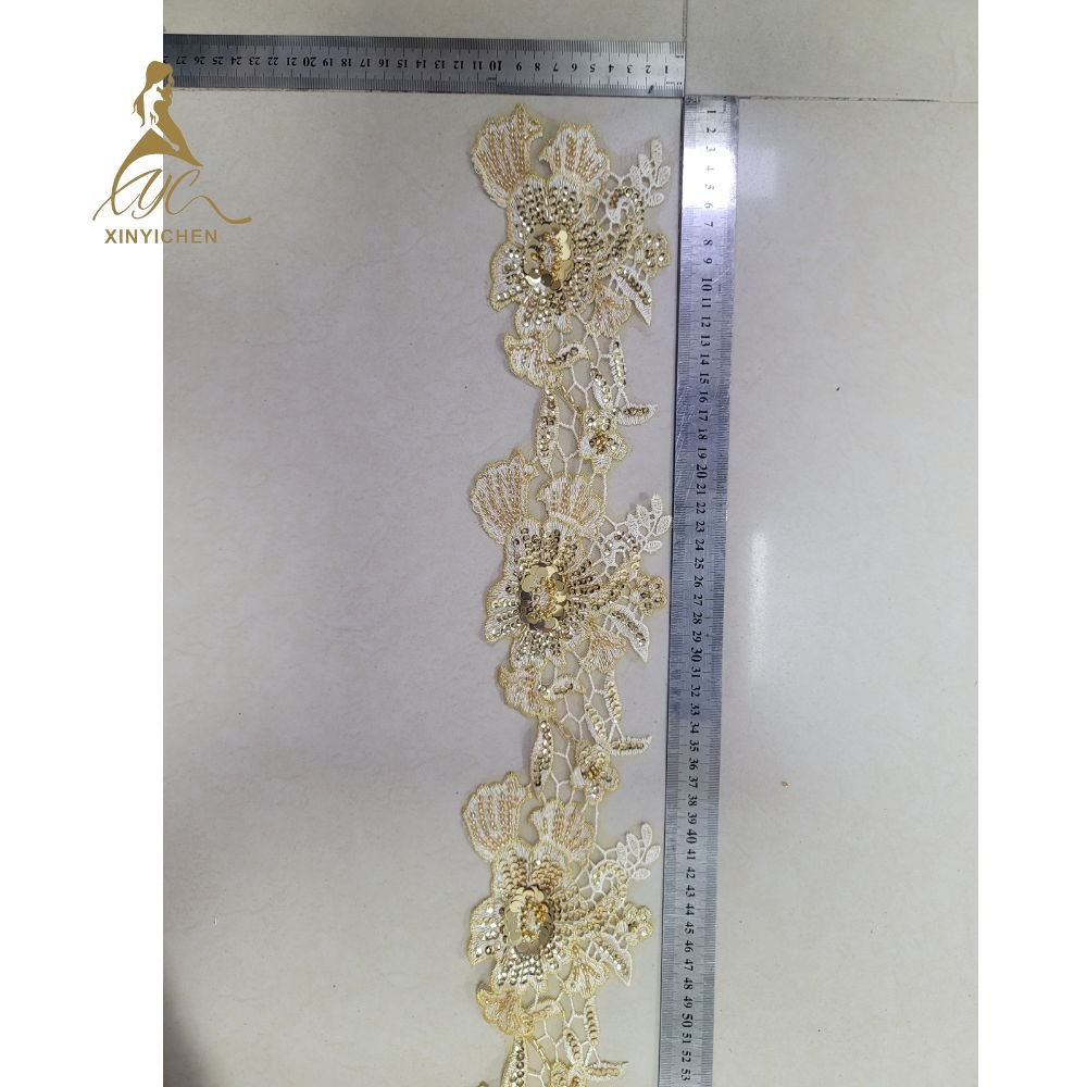 3d flowers gold sequin beads embroidery trim other clothing accessories intricate floral embroidery for clothing designers