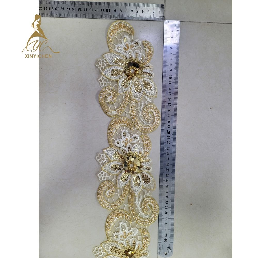 3d flowers gold sequin beads embroidery trim other clothing accessories intricate floral embroidery for clothing designers