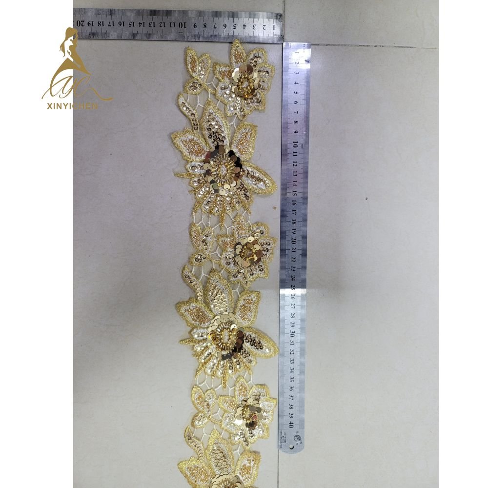 3d flowers gold sequin beads embroidery trim other clothing accessories intricate floral embroidery for clothing designers