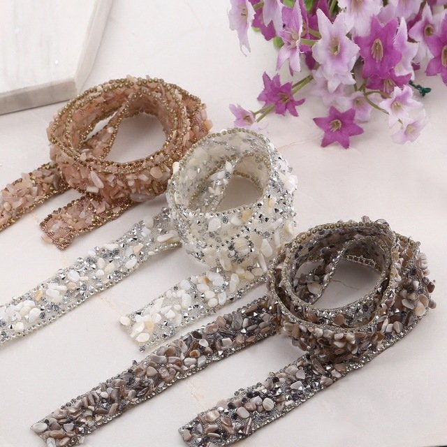 High Quality Wholesale Ethnic Sequins Trimming Strip Rhinestone Glitter Trim Luxury Sequin Shining Rhinestone trim Sticker
