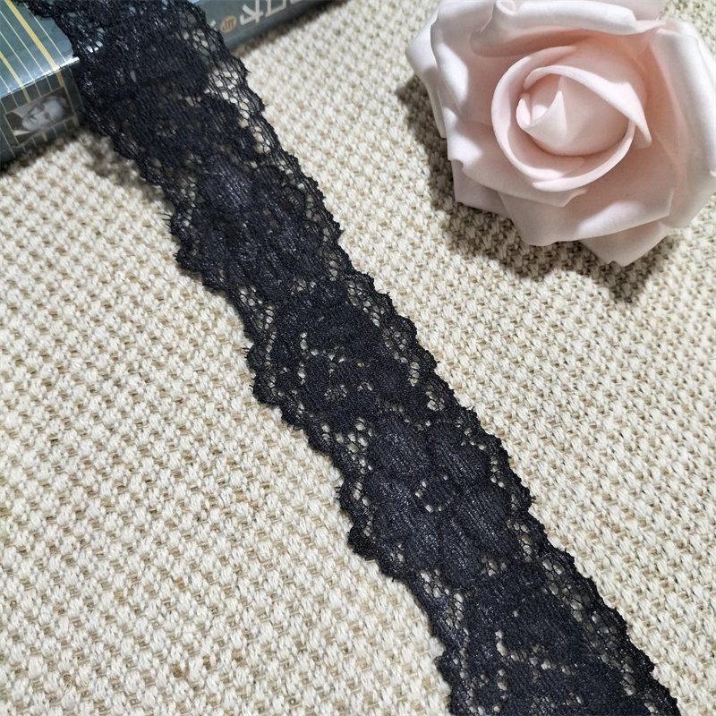 S1771 1-1 3.5cm Stretch Elastic Lace Trim,Black Floral Lace Fabric Elastic Lace Ribbons for Crafts and Gift Wrapping Decorating