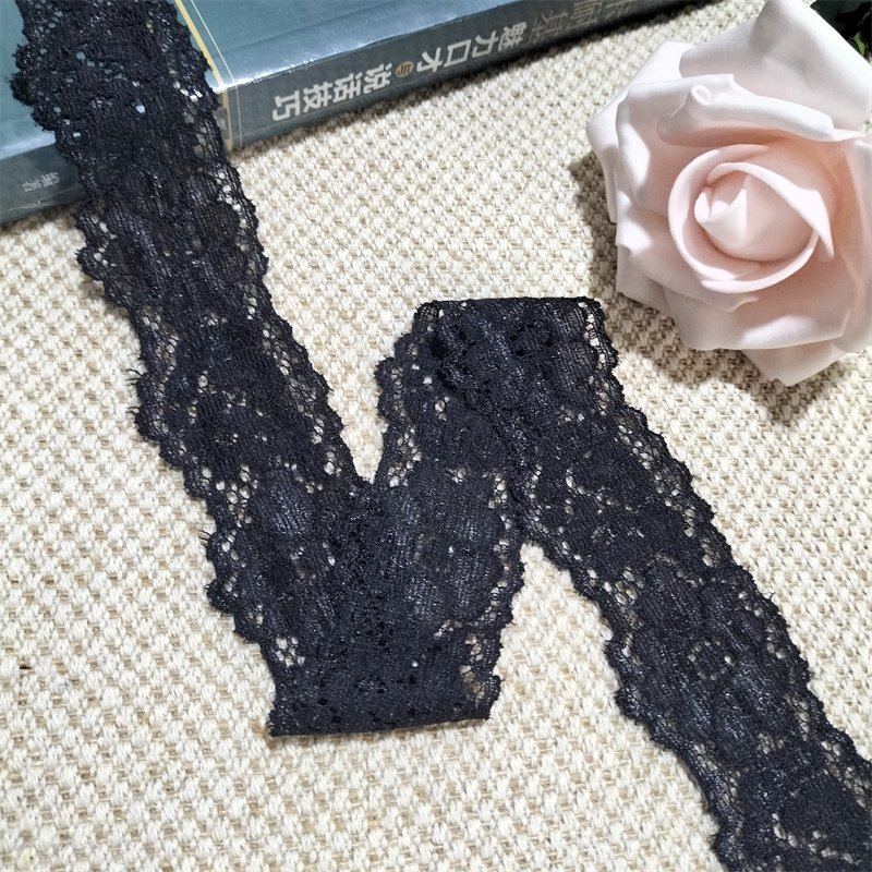 S1771 1-1 3.5cm Stretch Elastic Lace Trim,Black Floral Lace Fabric Elastic Lace Ribbons for Crafts and Gift Wrapping Decorating