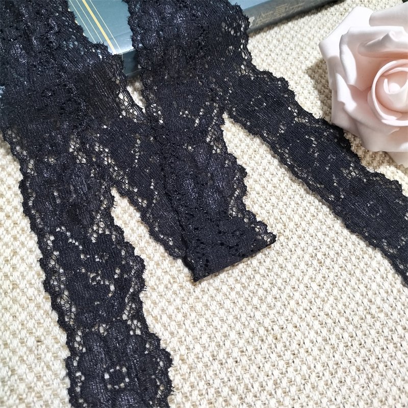 S1771 1-1 3.5cm Stretch Elastic Lace Trim,Black Floral Lace Fabric Elastic Lace Ribbons for Crafts and Gift Wrapping Decorating