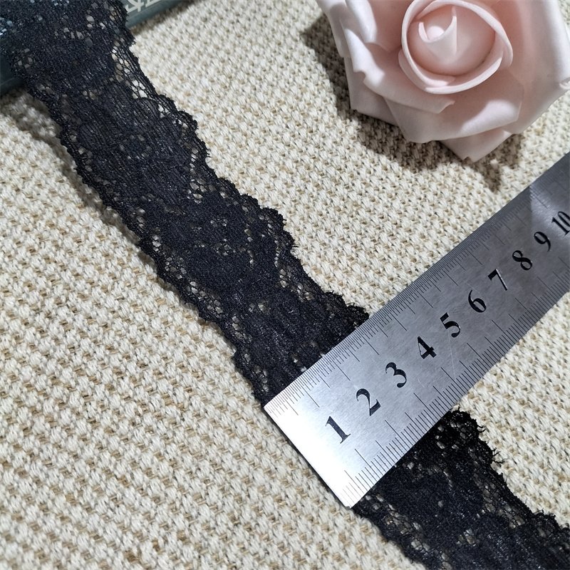 S1771 1-1 3.5cm Stretch Elastic Lace Trim,Black Floral Lace Fabric Elastic Lace Ribbons for Crafts and Gift Wrapping Decorating