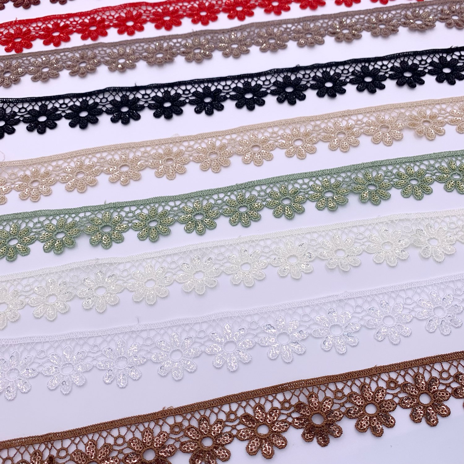 Garment Accessories Bright Shiny Lace Luxury Exquisite Polyester Border Sequin Gpo Lace Trim
