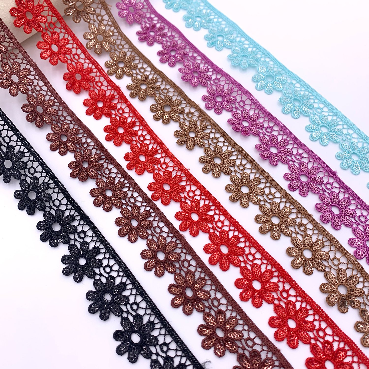 Garment Accessories Bright Shiny Lace Luxury Exquisite Polyester Border Sequin Gpo Lace Trim