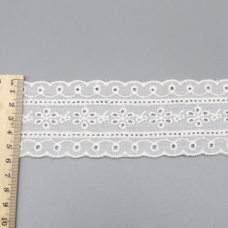 custom designer 100% cotton Embroidered Cotton Lace Trim Embroidery Fabric Lace Trim For Dress