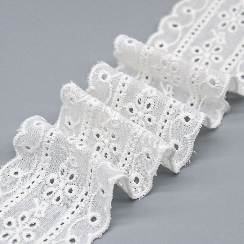 custom designer 100% cotton Embroidered Cotton Lace Trim Embroidery Fabric Lace Trim For Dress