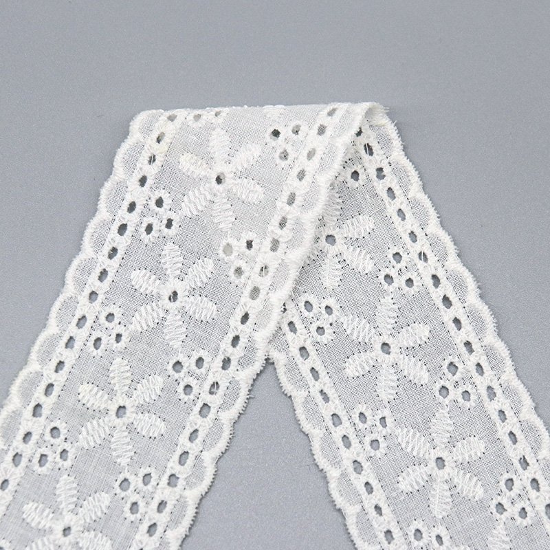 custom designer 100% cotton Embroidered Cotton Lace Trim Embroidery Fabric Lace Trim For Dress
