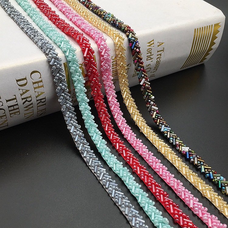0.7CM High Quality Handmade Pearl Beaded Lace Trim Fashion Garments Accessory Rhinestone Ribbon Trim For Clothes