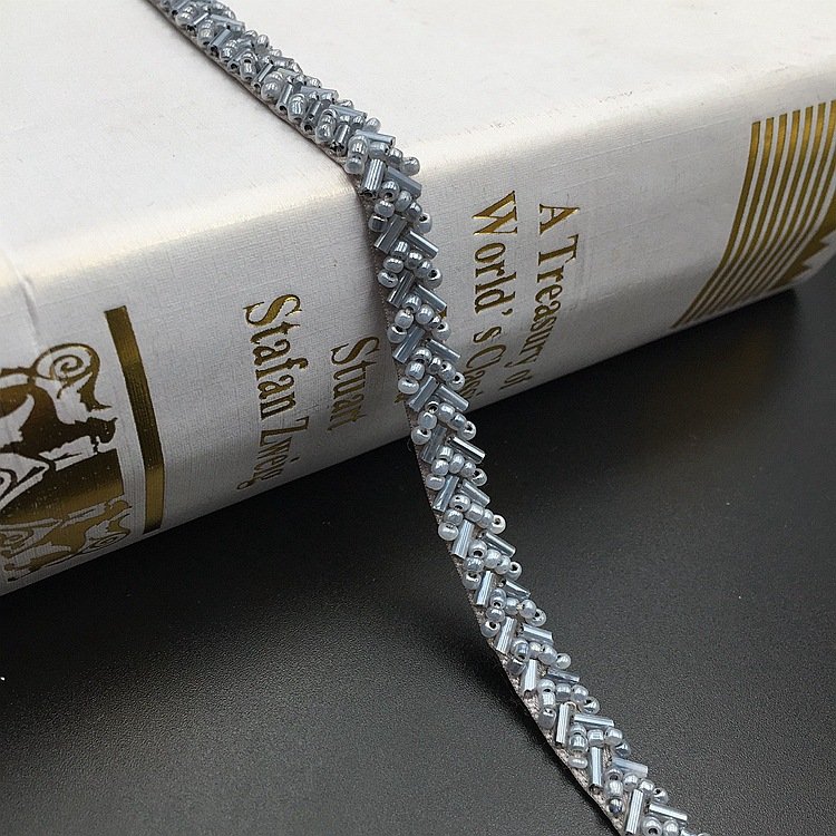 0.7CM High Quality Handmade Pearl Beaded Lace Trim Fashion Garments Accessory Rhinestone Ribbon Trim For Clothes