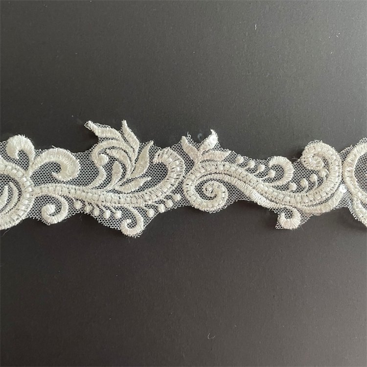 Wholesale Custom 6cm White Bridal Fancy Embroidery Lace Trim With Beads