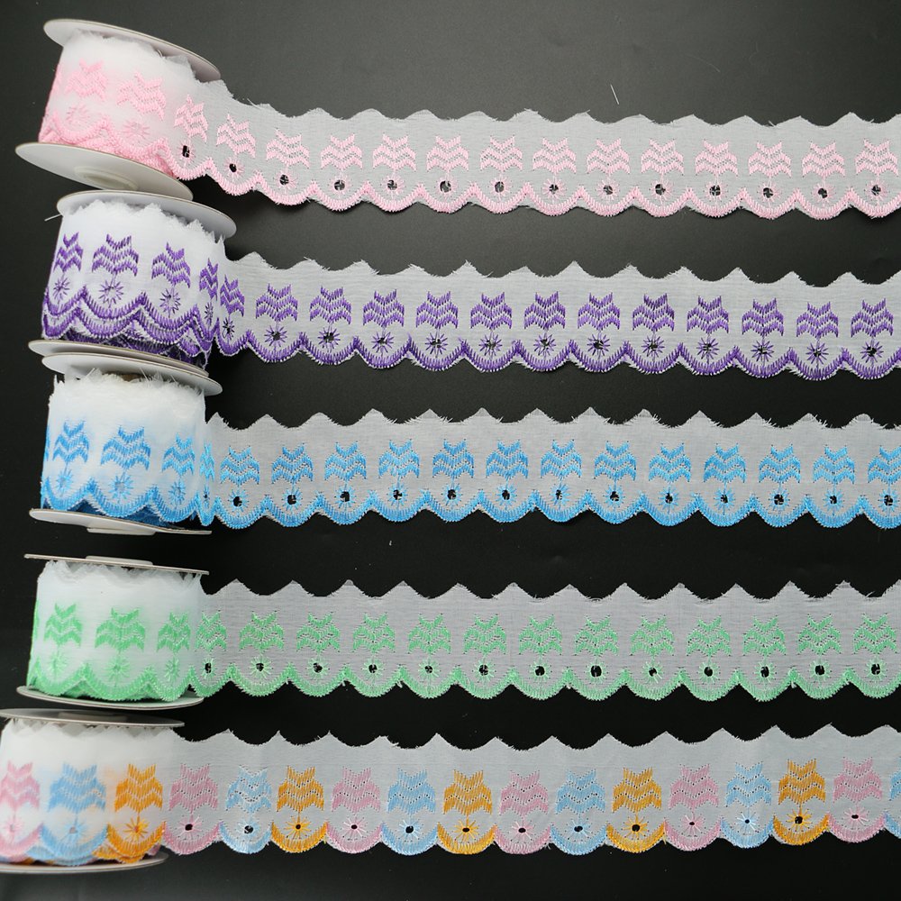 Wholesale Cheap Polyester/Cotton Embroidery Scallop Lace Eyelet Lace Trim for Sewing