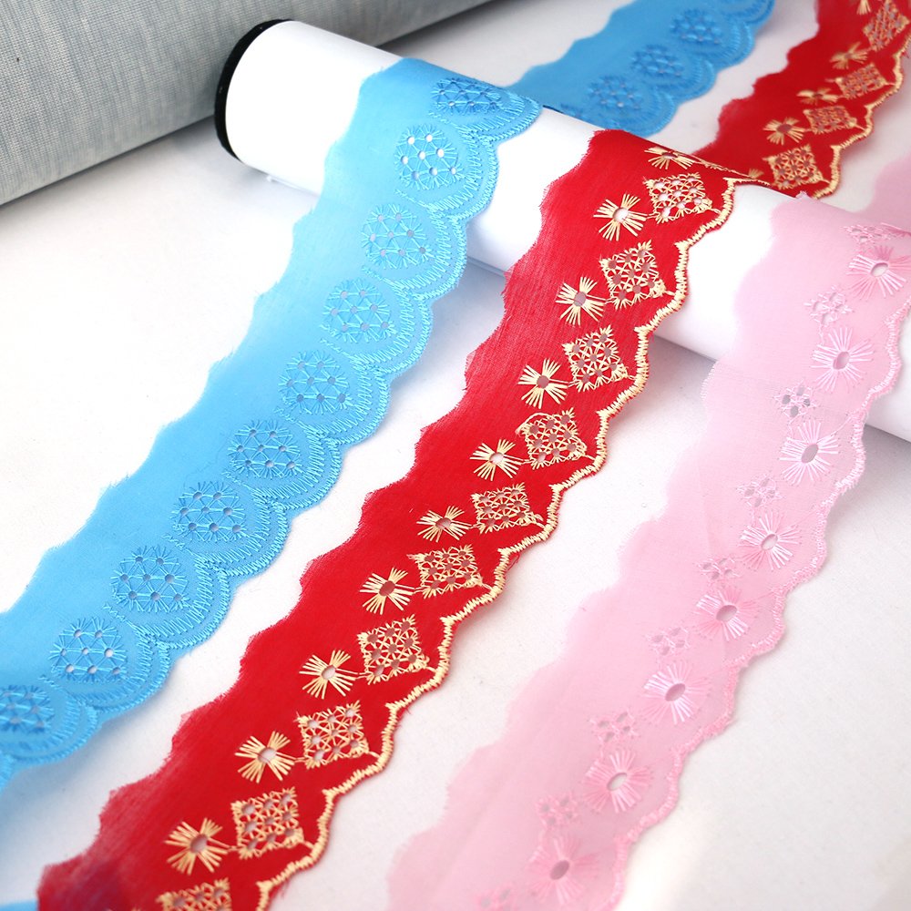 Wholesale Cheap Polyester/Cotton Embroidery Scallop Lace Eyelet Lace Trim for Sewing