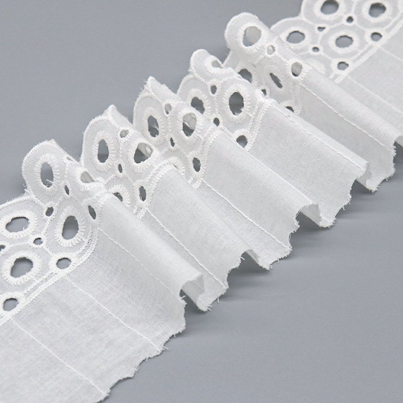 Hot selling cotton lace trim embroidery 100% cotton eyelet bridal lace trim for garment