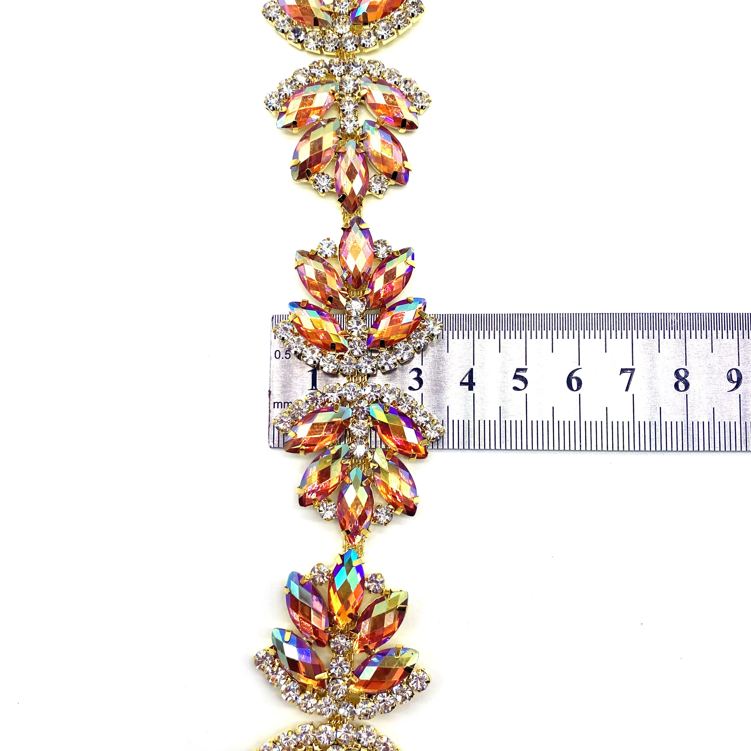Custom AB Colors Resin Stones Rhinestone Chain Trimming with Fancy Designs for Garments Shoes Bags