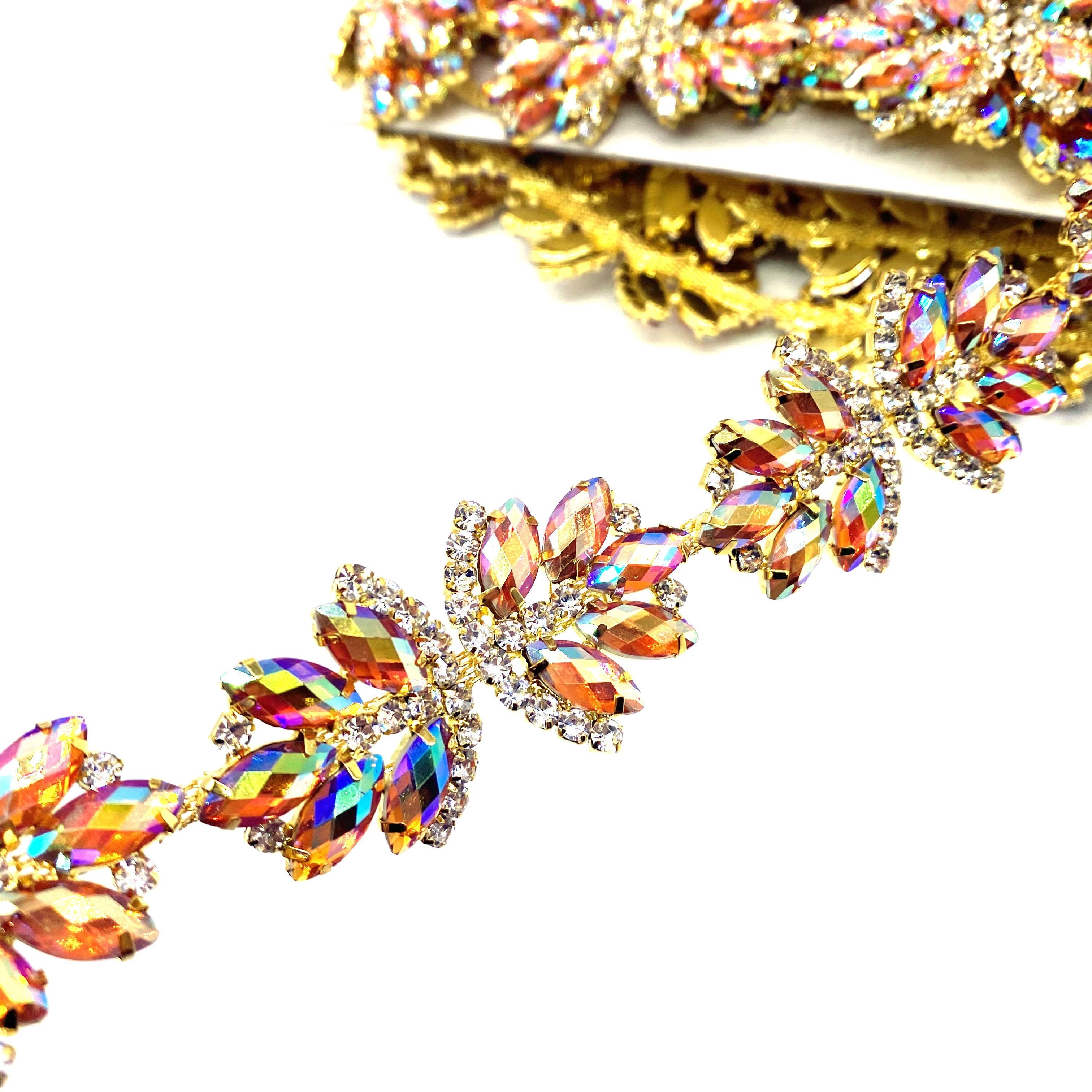 Custom AB Colors Resin Stones Rhinestone Chain Trimming with Fancy Designs for Garments Shoes Bags
