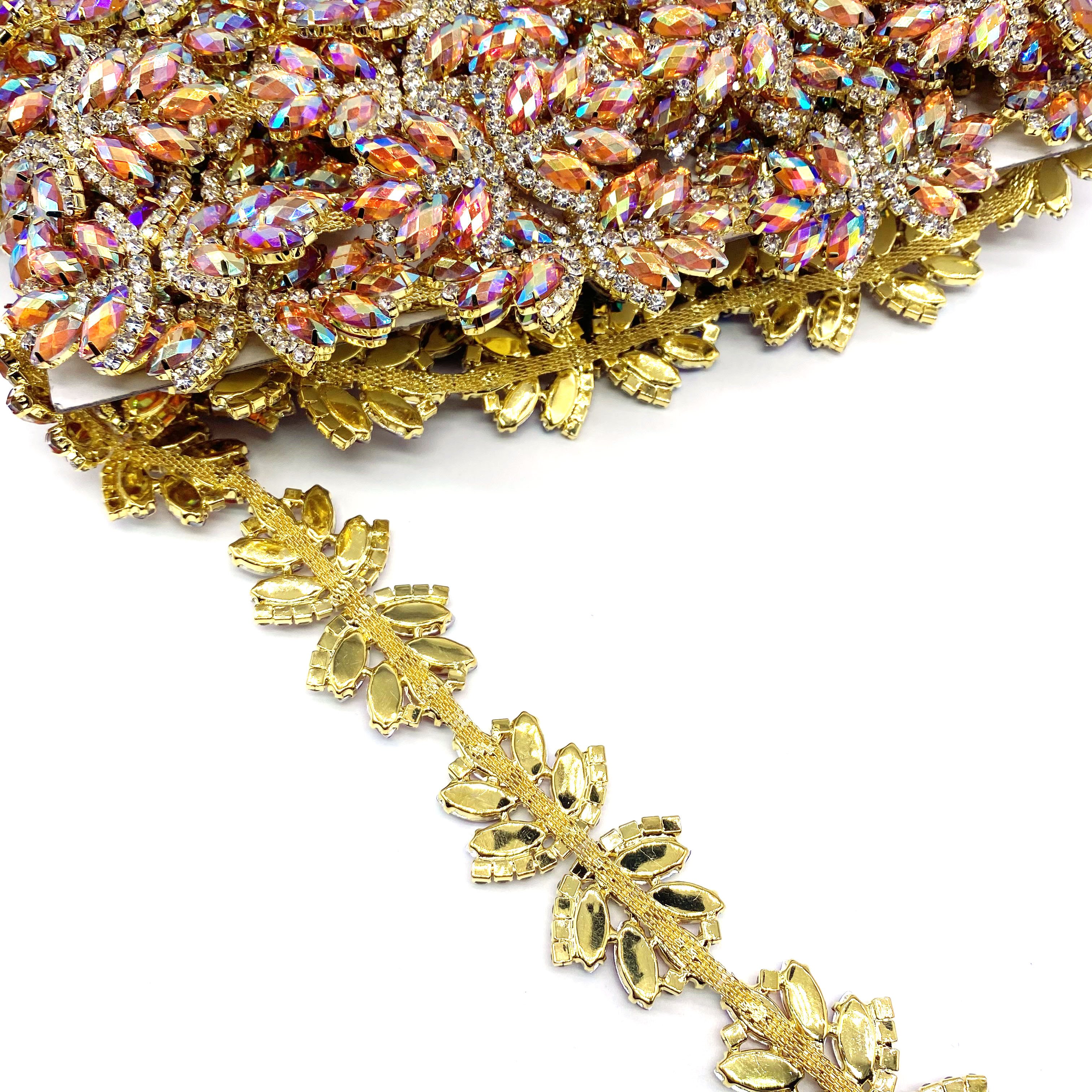 Custom AB Colors Resin Stones Rhinestone Chain Trimming with Fancy Designs for Garments Shoes Bags