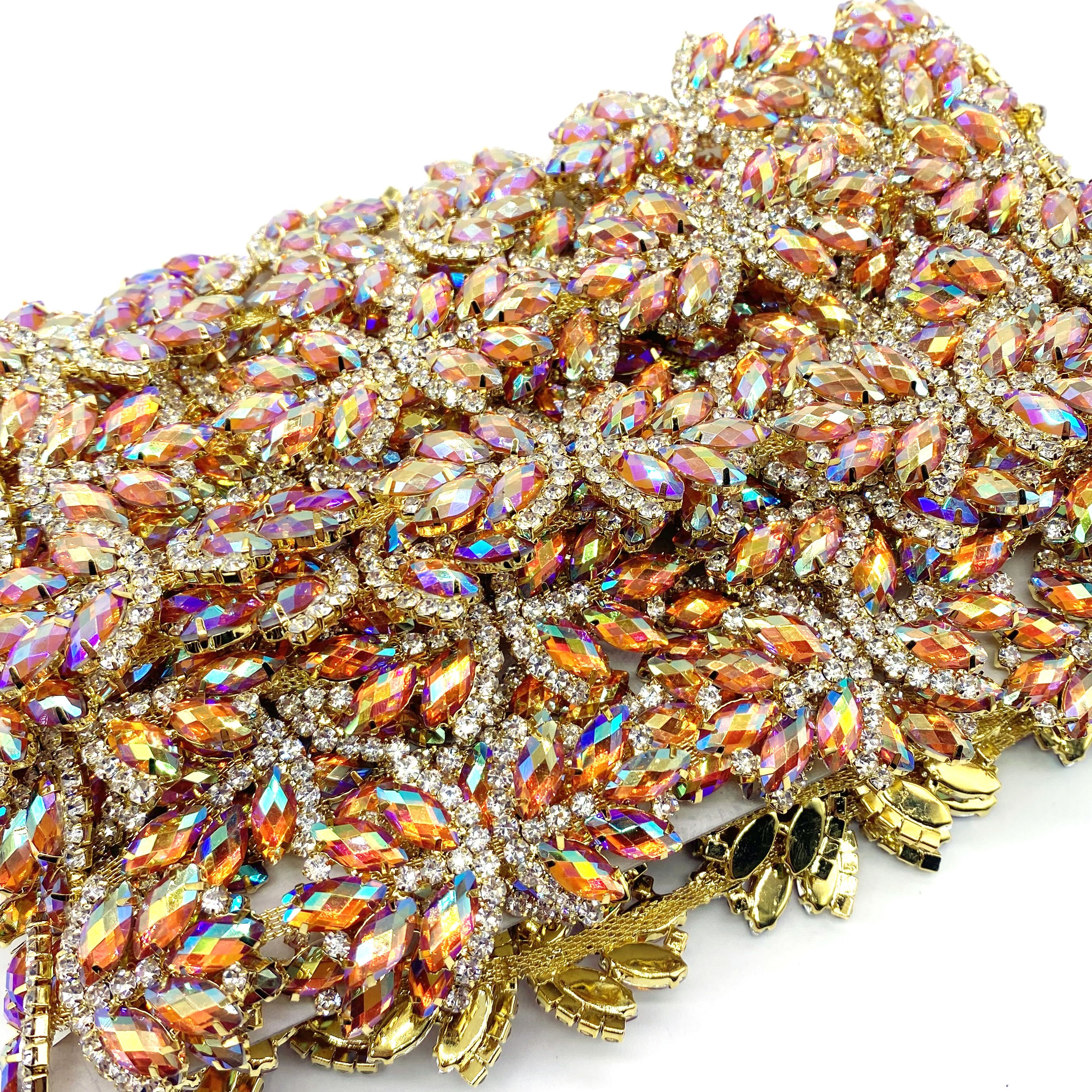 Custom AB Colors Resin Stones Rhinestone Chain Trimming with Fancy Designs for Garments Shoes Bags