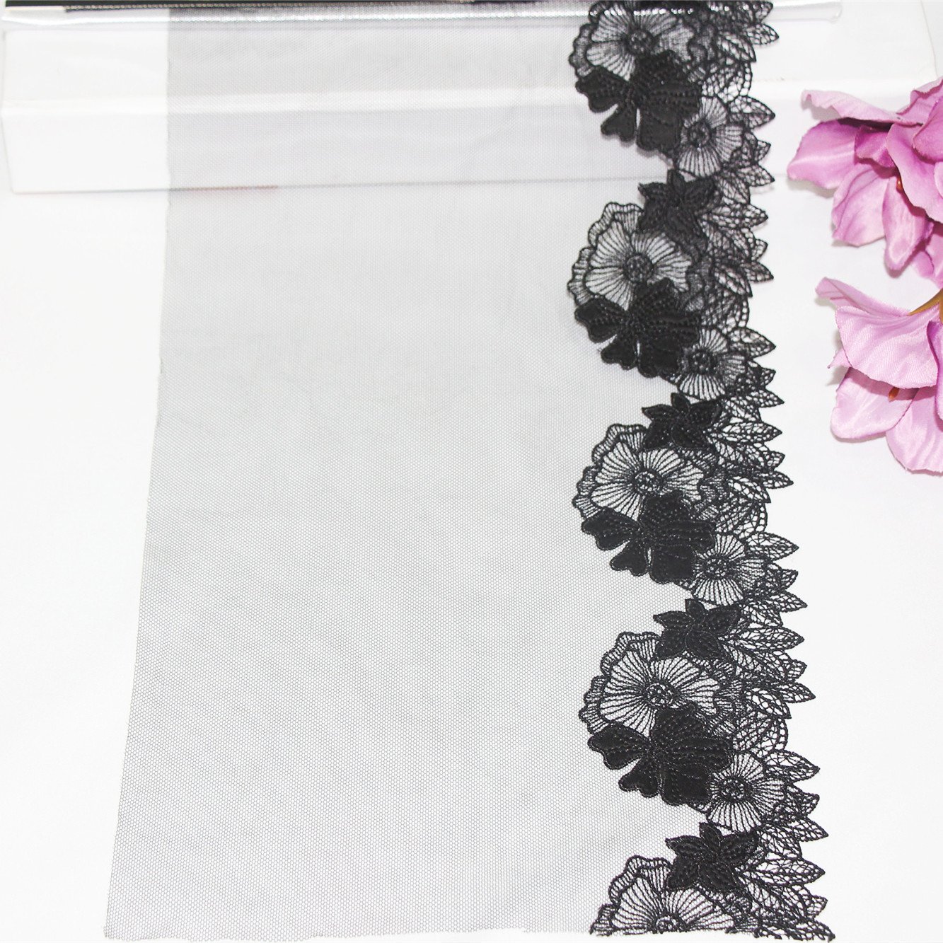 Elegent Quality 20CM Black Flower Mesh Embroidery Lace Tulle Embroidered Lace Trim Polyester Lace Fabric For Women Lingrerie