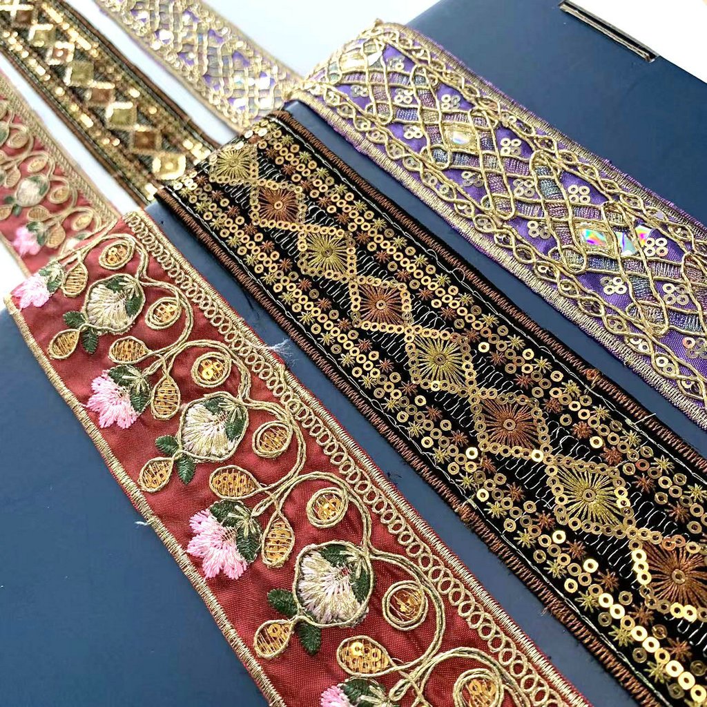 Hot sale Multi Colors Border Lace Trim Ethnic Lace Ribbon