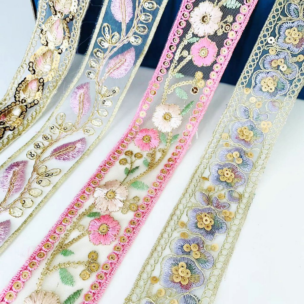 Hot sale Multi Colors Border Lace Trim Ethnic Lace Ribbon