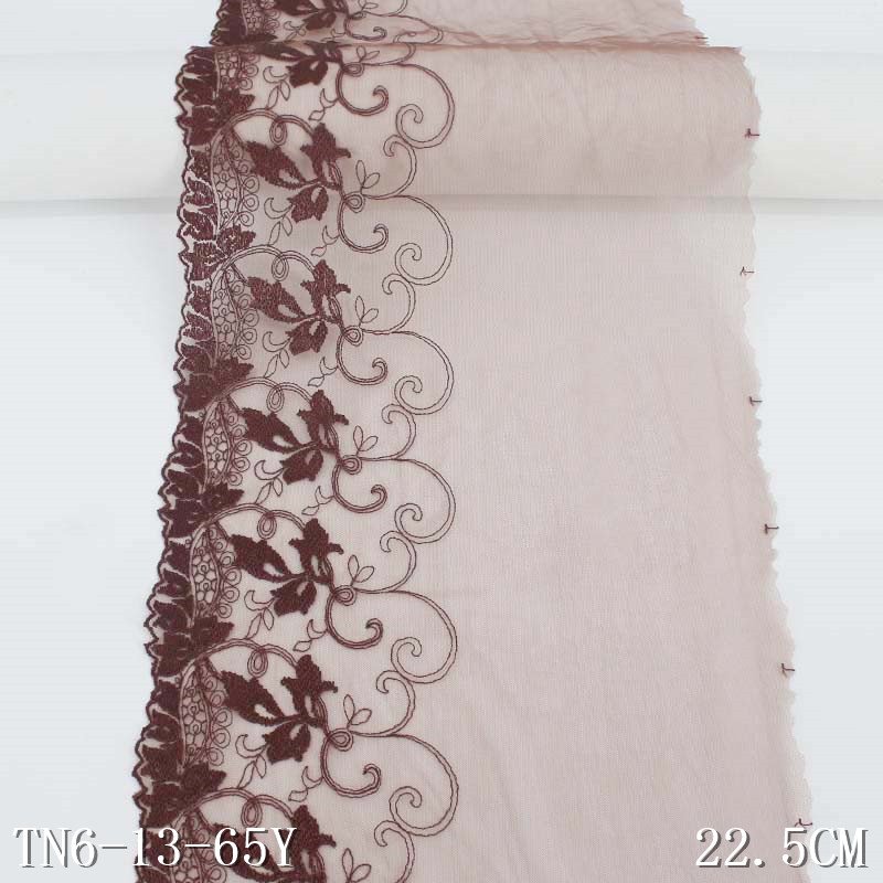 23cm Brown Embroidery Lace Trimming Mesh Lace Leaves Pattern Polyester Fabric for Lady