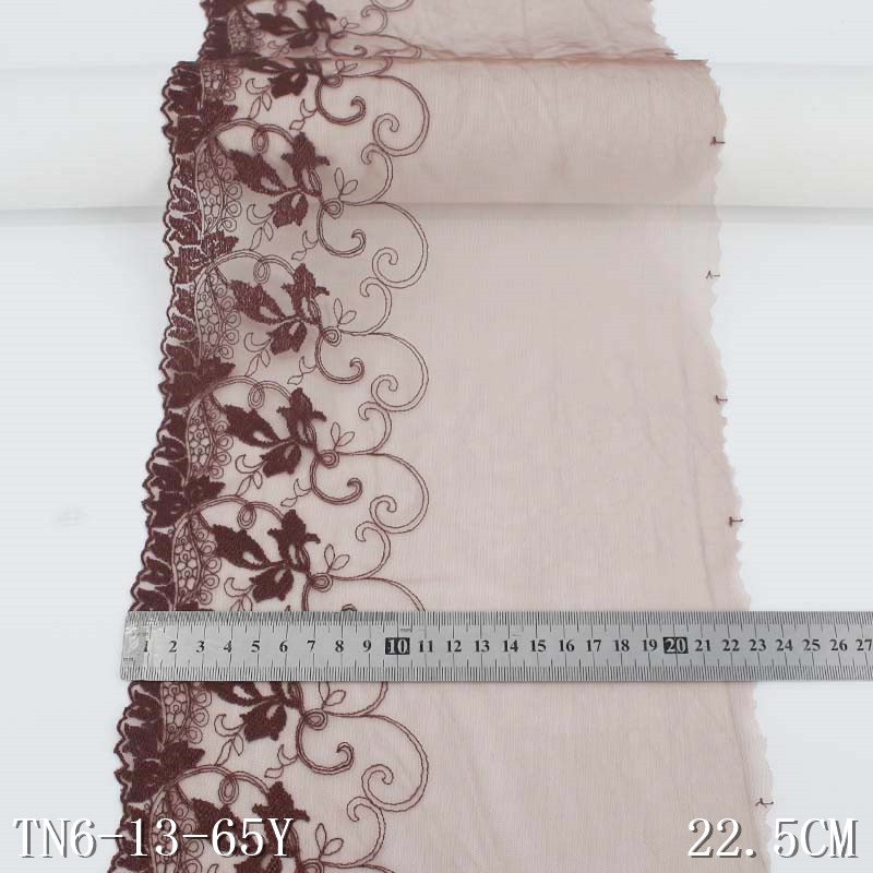 23cm Brown Embroidery Lace Trimming Mesh Lace Leaves Pattern Polyester Fabric for Lady