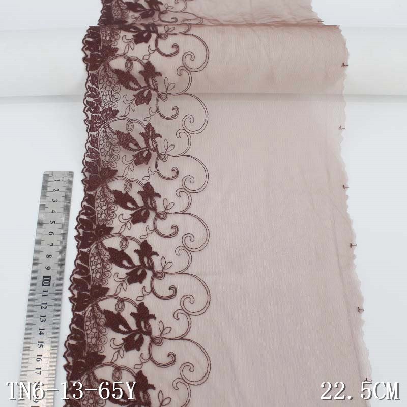 23cm Brown Embroidery Lace Trimming Mesh Lace Leaves Pattern Polyester Fabric for Lady