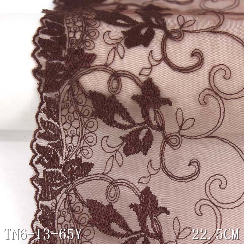 23cm Brown Embroidery Lace Trimming Mesh Lace Leaves Pattern Polyester Fabric for Lady