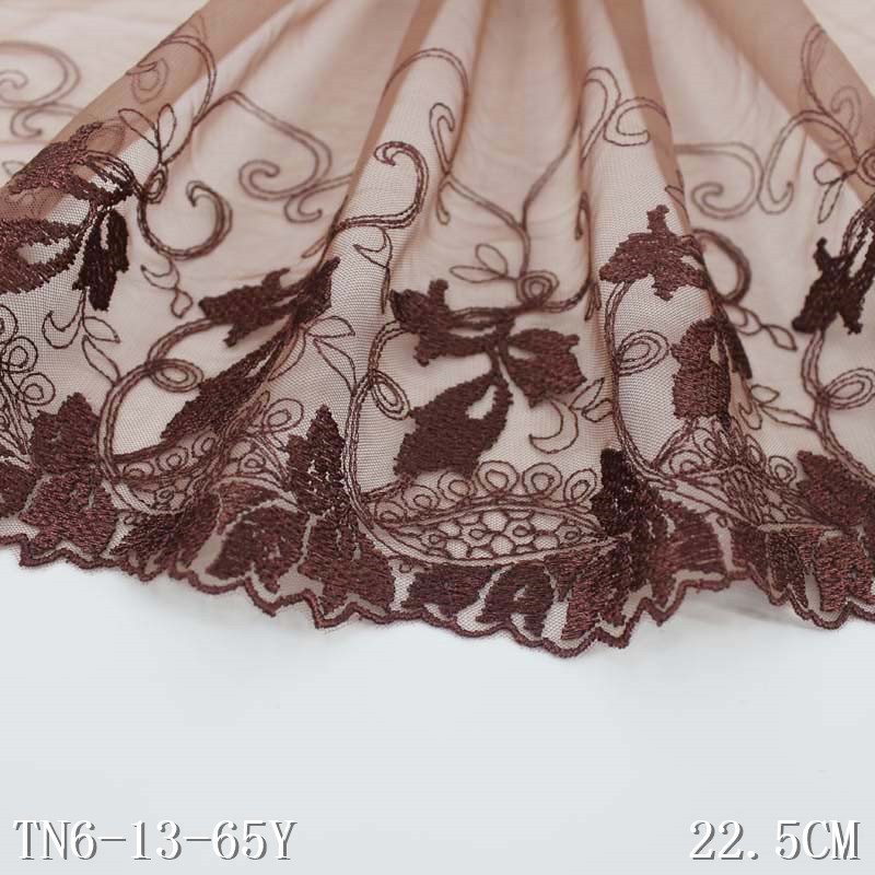 23cm Brown Embroidery Lace Trimming Mesh Lace Leaves Pattern Polyester Fabric for Lady