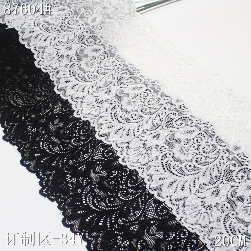 Wholesale custom colors high quality 20cm black Nylon Spandex Stretch Lace fabric Elastic floral jacquard underwear Lace trim