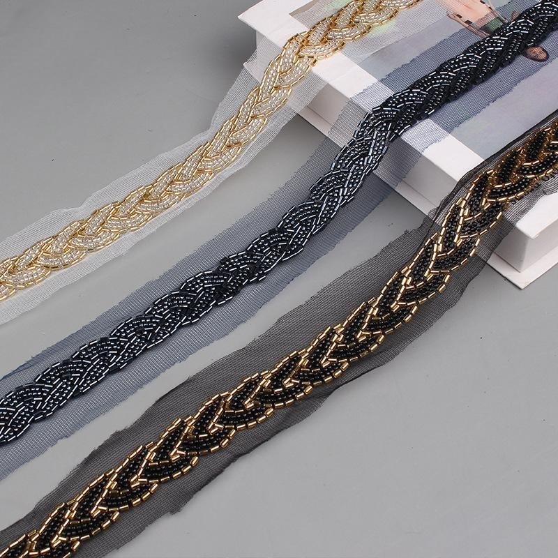 5.5 cm Bridal Gauze Hat Clothing Accessories Multi color White Beads with Sparkling Black Lace Trimming