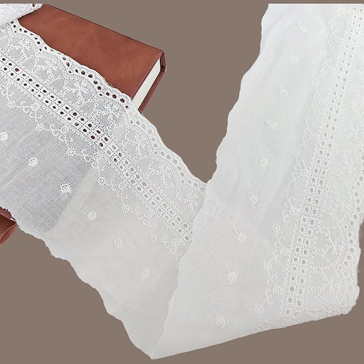 Free Sample 100% cotton lace embroidery for dresses, curtains, lingerie, children's decorative trims