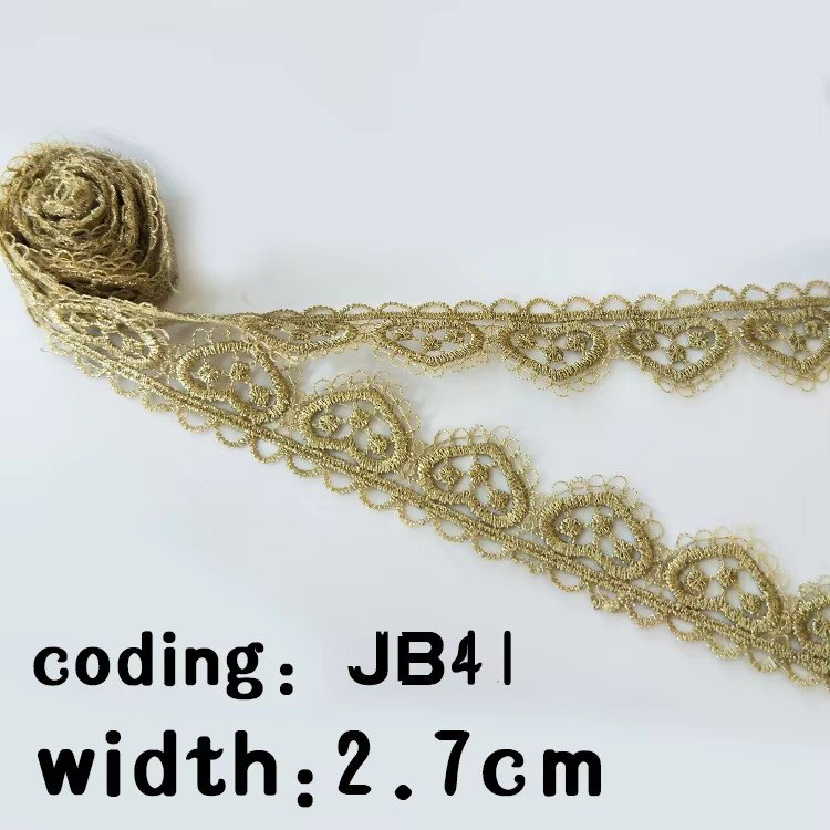 High Quality Lace Trim Bridal Ornament Gold Embroidery Ribbon Polyester Decorative Lace JB42