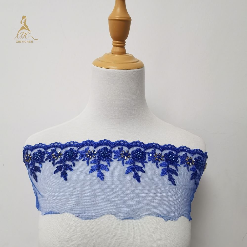 high quality lace fabric with beads and pearl trim wholesale price sequin embroidery lace for dress