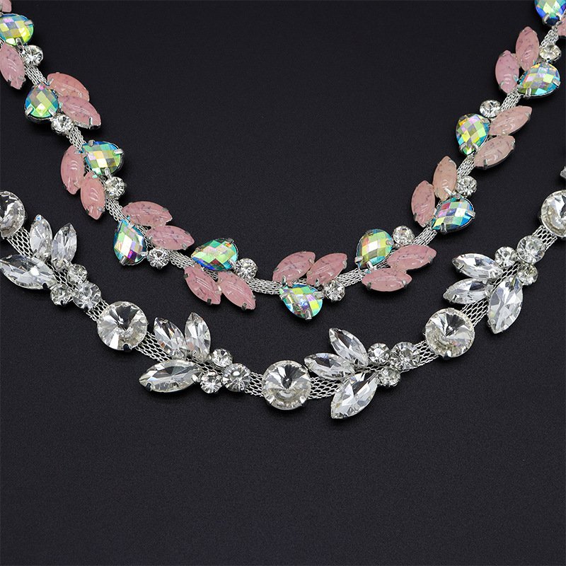 1 Yard Glass Rhinestones Chain Clear Crystal Stones Bridal Trimmings Horse Eye Cup Chain For Dress