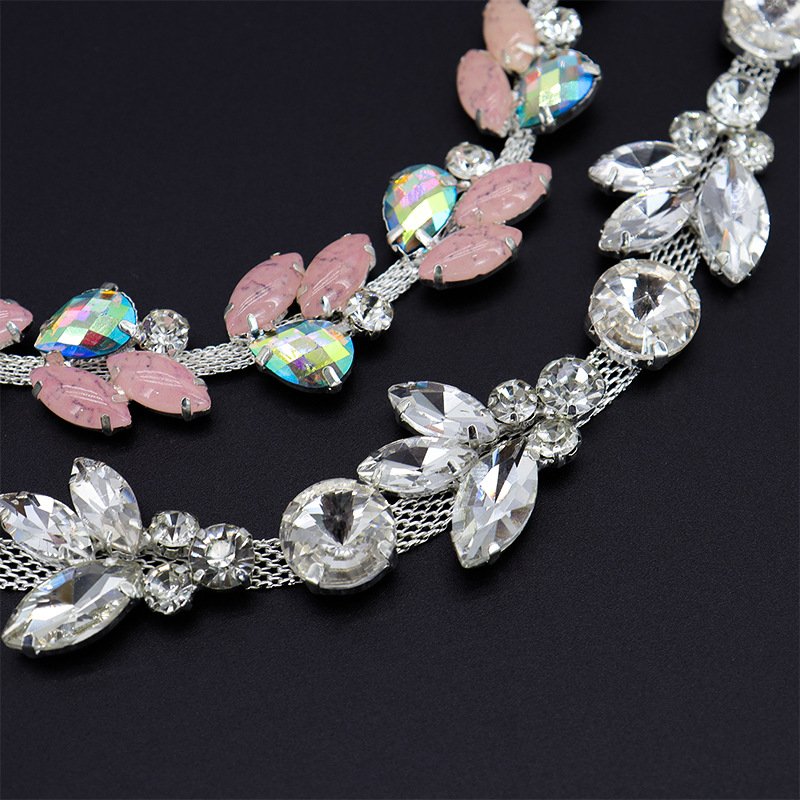 1 Yard Glass Rhinestones Chain Clear Crystal Stones Bridal Trimmings Horse Eye Cup Chain For Dress