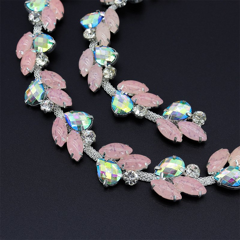 1 Yard Glass Rhinestones Chain Clear Crystal Stones Bridal Trimmings Horse Eye Cup Chain For Dress