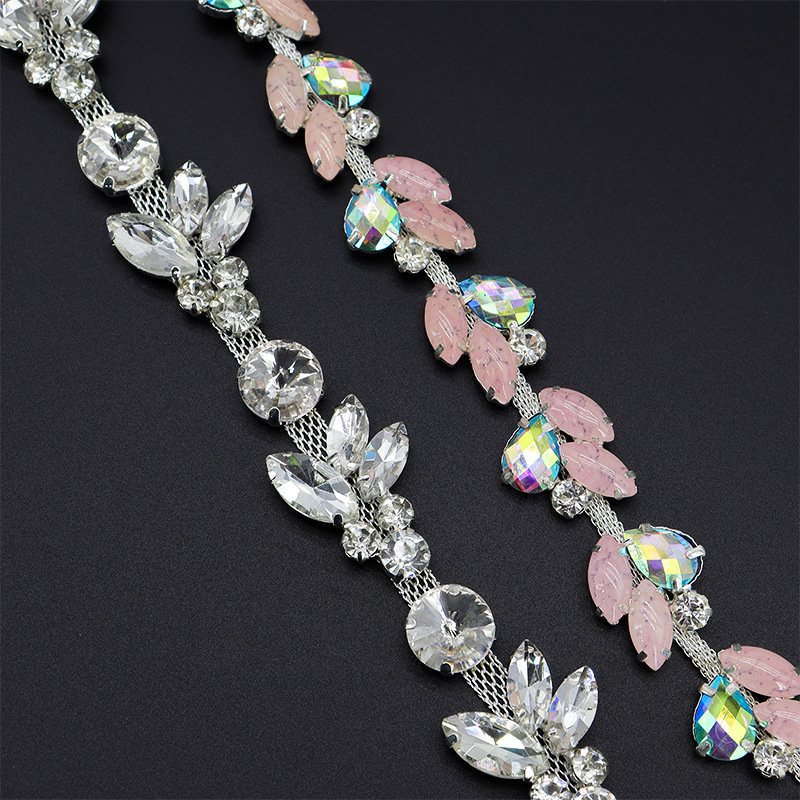 1 Yard Glass Rhinestones Chain Clear Crystal Stones Bridal Trimmings Horse Eye Cup Chain For Dress