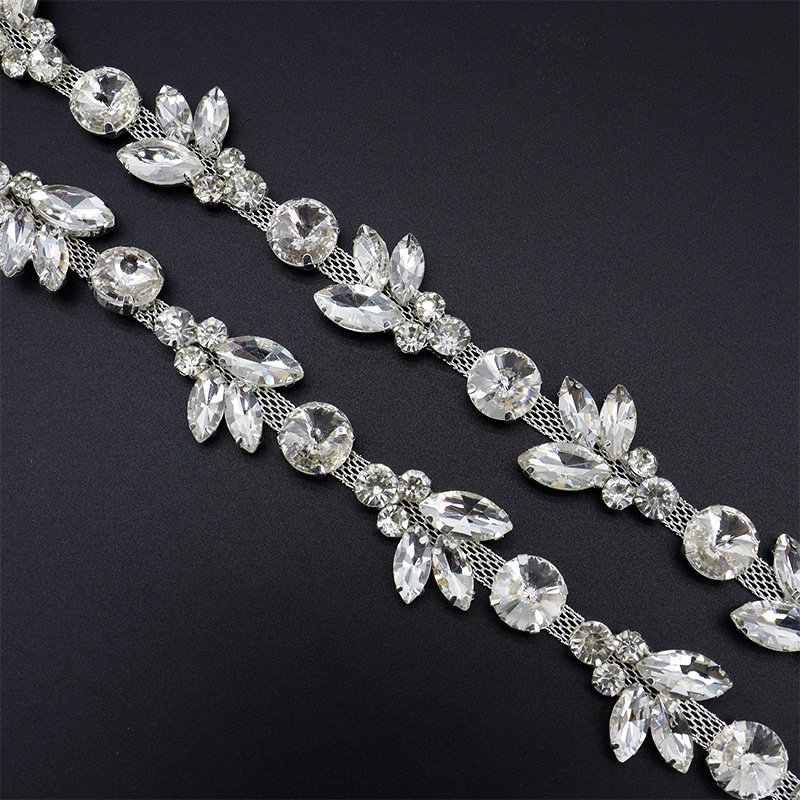 1 Yard Glass Rhinestones Chain Clear Crystal Stones Bridal Trimmings Horse Eye Cup Chain For Dress