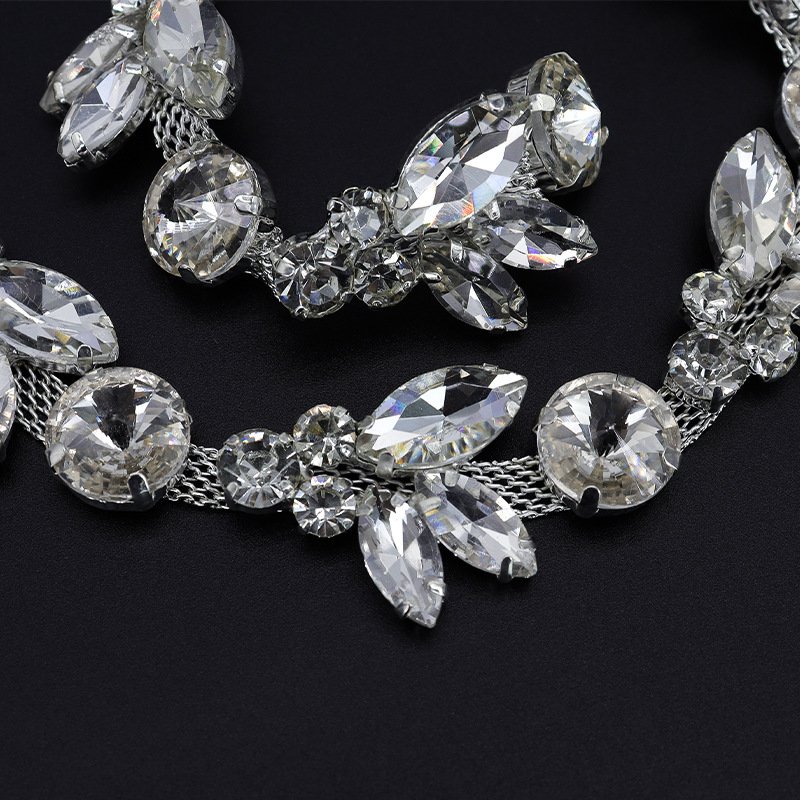 1 Yard Glass Rhinestones Chain Clear Crystal Stones Bridal Trimmings Horse Eye Cup Chain For Dress