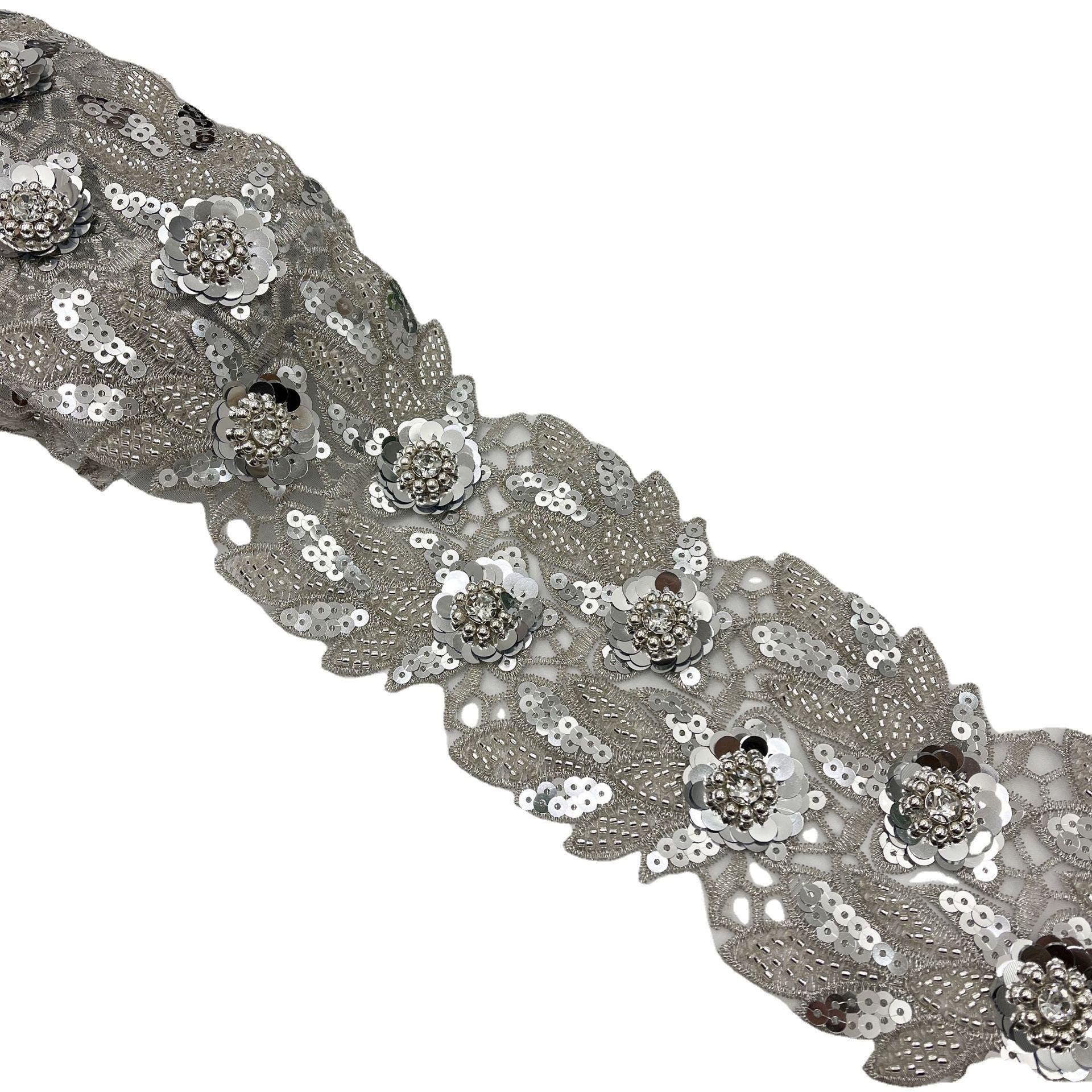 Wholesale African Beaded Bridal Flower Lace Fabric Women Sexy Guipure Border Lace Trim Embroidery