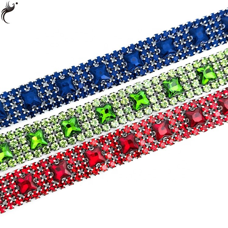 Factory price mesh drill square glass hand stitched glue glass crystal Chain Trim